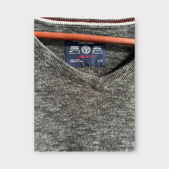 American Eagle Mens V-Neck Sweater Vintage Gray Large Like new - Picture 2 of 3